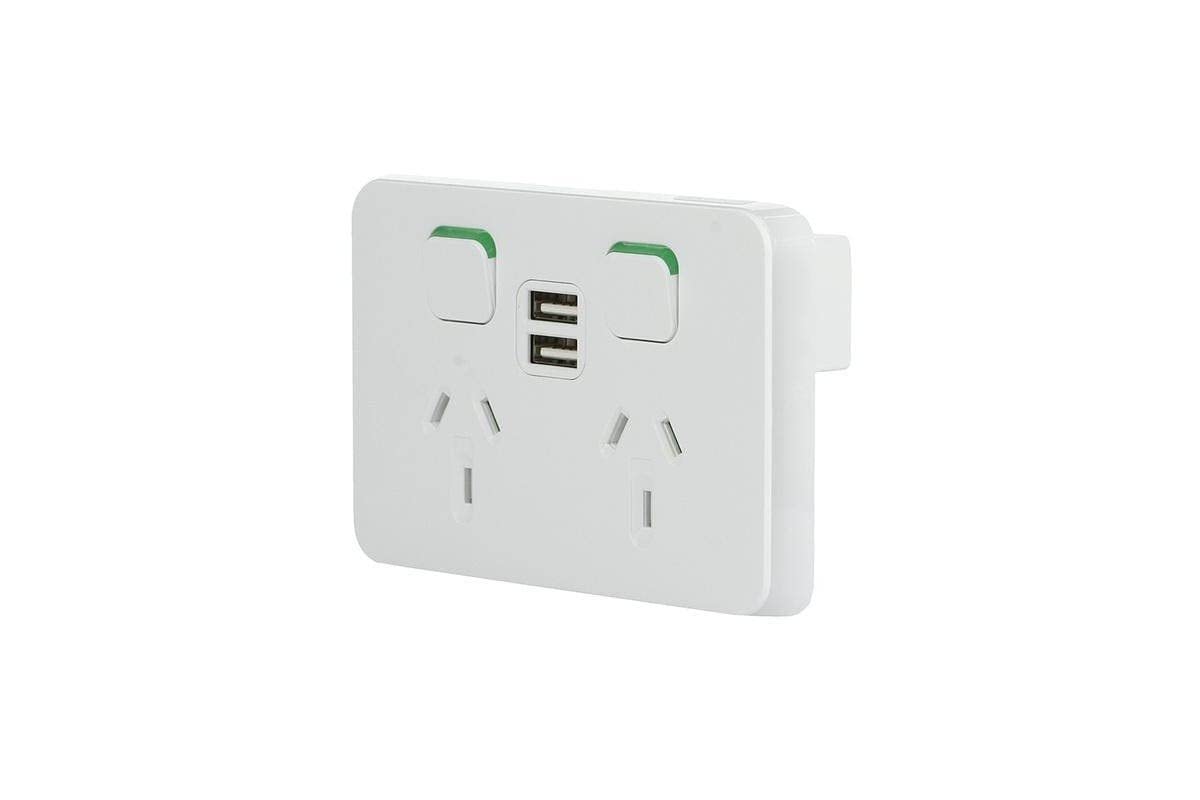 Clipsal 3025USB2-VW Iconic Twin Switched Socket with Dual USB Charger 10A Vivid White