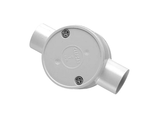 Clipsal 240/20/2 PVC Round Junction Box 2 Way Entry 20mm Grey