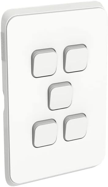 Clipsal 3045VH-VW Iconic 5 Gang Switch Grid and Skin Vivid White