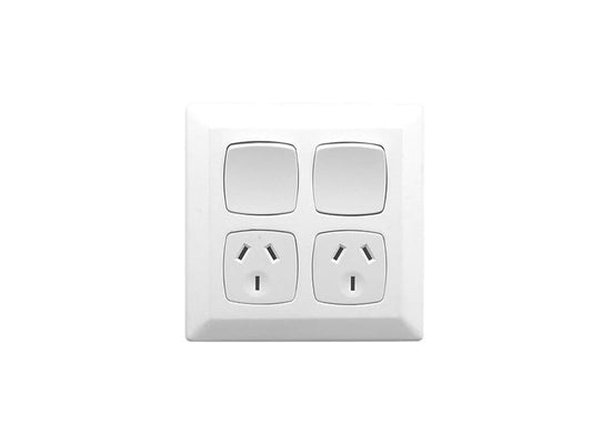 Clipsal P2025/2WE Twin Switched Socket Outlet 10A 250V Electric White