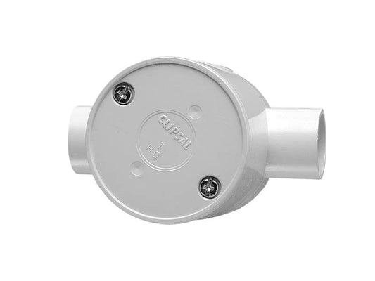 Clipsal 240/20/2D PVC Round Deep Junction Box 2 Way Entry 20mm Grey