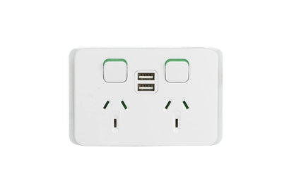 Clipsal 3025USB2-VW Iconic Twin Switched Socket with Dual USB Charger 10A Vivid White