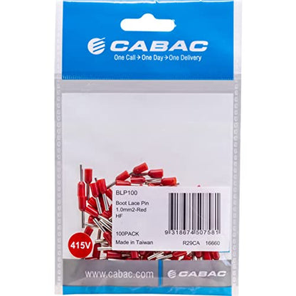 Cabac BLP100 Boot Lace Pin Ferrule Red 1mm - 100 Pack
