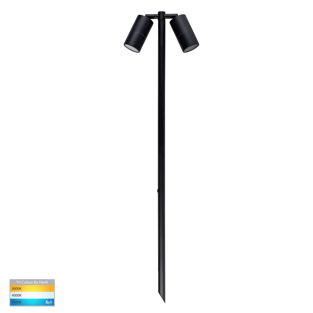 Havit HV1425T Tivah Double Adjustable Garden Spike Spotlight 2 x 5W 12V Tri-Colour Black 1000mm