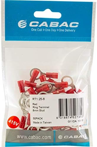 Cabac RT1.25-4 Insulated Ring Terminal Red M4 Stud 0.5-1.6mm - 100 Pack