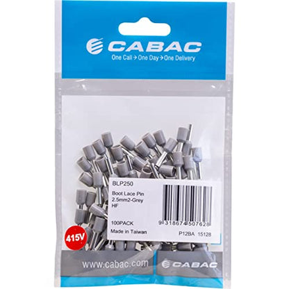 Cabac BLP250 Boot Lace Pin Ferrule Grey 2.5mm - 100 Pack
