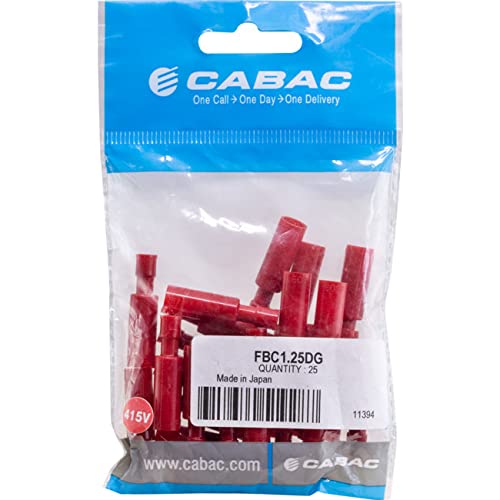 Cabac FBC1.25DG Female Bullet Connector Red 0.5-1mm - 25 Pack