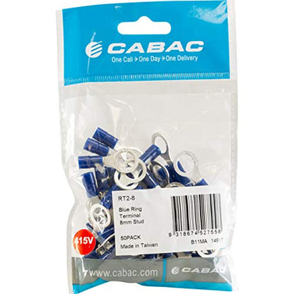 Cabac RT2-8 Insulated Ring Terminal Blue M8 Stud 1-2.5mm - 50 Pack
