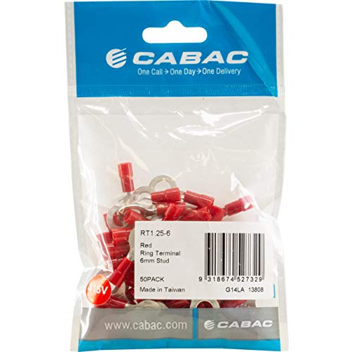 Cabac RT1.25-6 Insulated Ring Terminal Red M6 Stud 0.5-1.6mm - 50 Pack