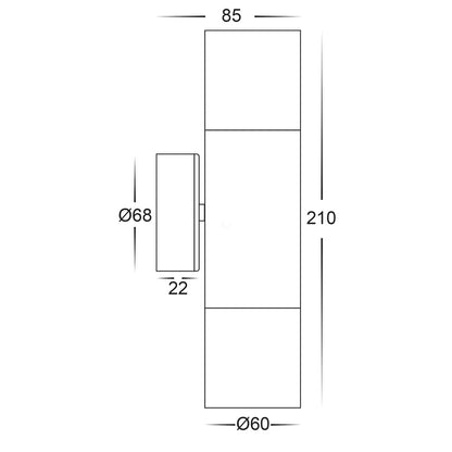Havit HV1055T Tivah Up/Down Wall Pillar Light 2 x 3/5/7W Tri-Colour Solid Brass