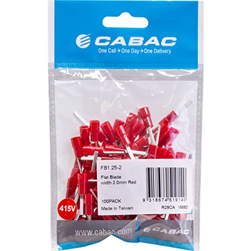 Cabac FB1.25-2 Flat Blade Connector Red 0.5-1mm - 100 Pack