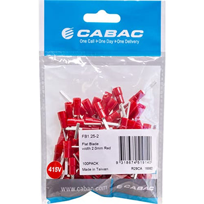 Cabac FB1.25-2 Flat Blade Connector Red 0.5-1mm - 100 Pack