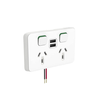 Clipsal 3025USB2-VW Iconic Twin Switched Socket with Dual USB Charger 10A Vivid White