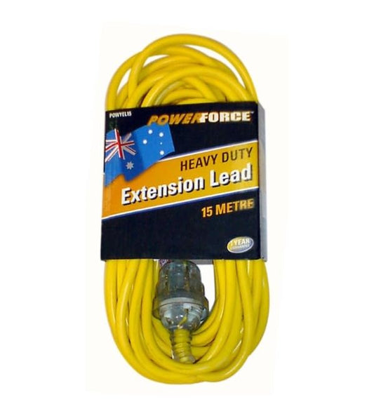 Powerforce 15M Extension Extra Heavy Duty Lead Cable, 10A, Yellow
