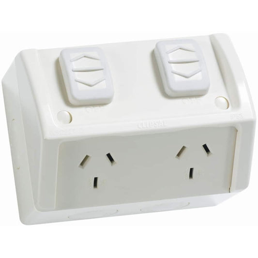 Clipsal WSC227/2/15RG Weatherproof Twin Switched Socket Outlet 15A 250V Resistant Grey