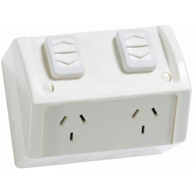Clipsal WSC227/2/15RG weatherproof twin switched socket outlet 15A 250V, grey