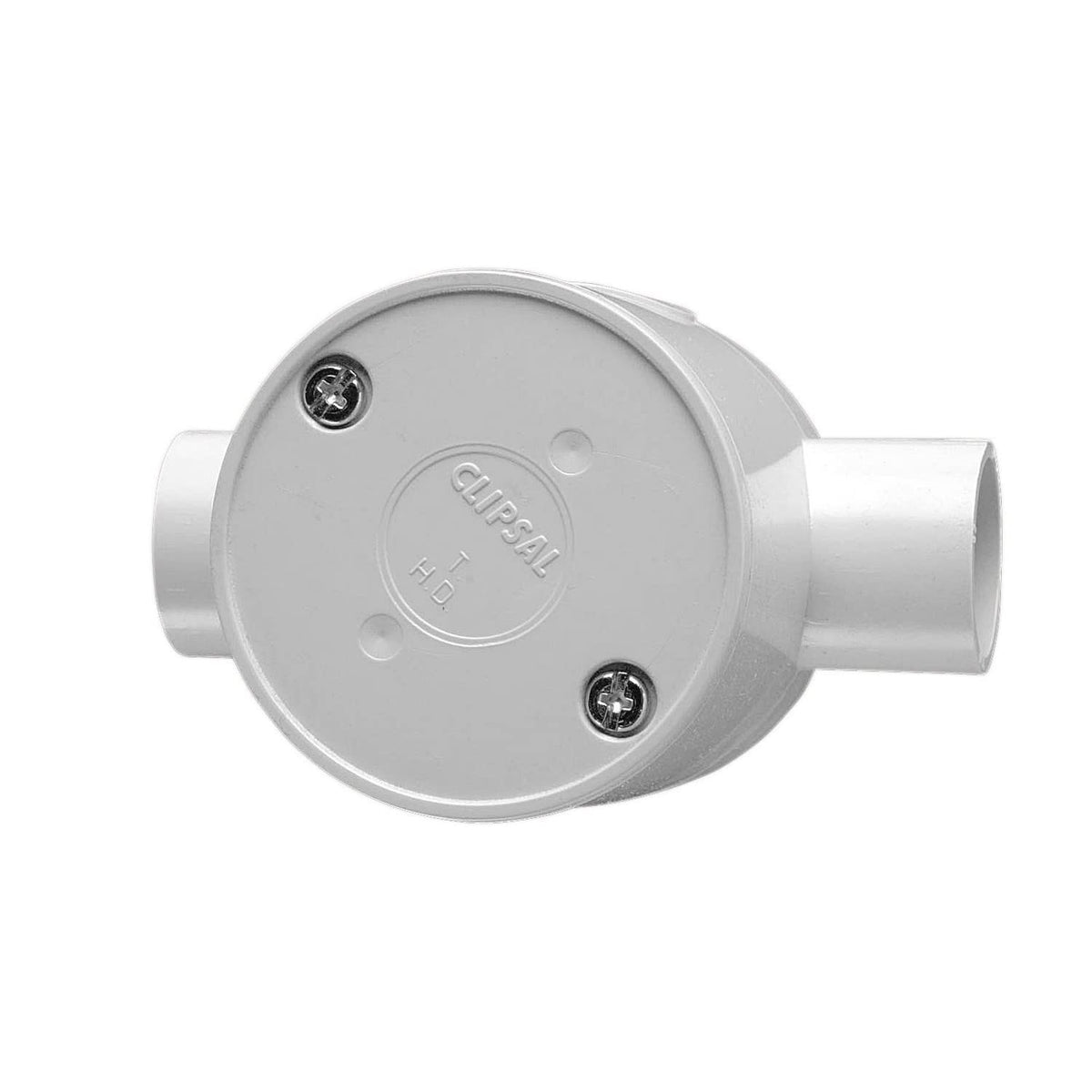 Clipsal 240/25/2D PVC Round Deep Junction Box 2 Way Entry 25mm Grey