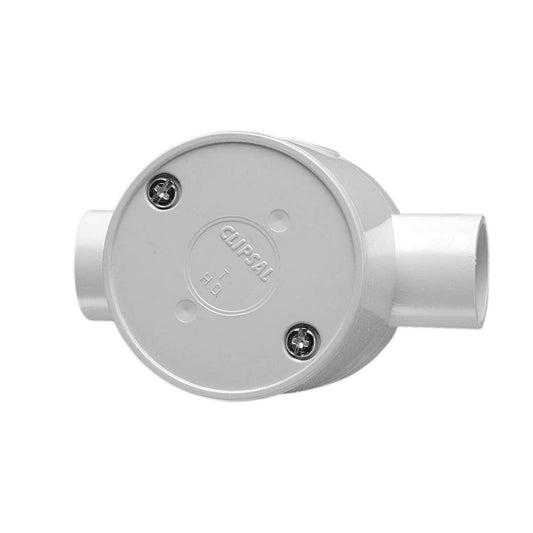 Clipsal 240/25/2D PVC Round Deep Junction Box 2 Way Entry 25mm Grey