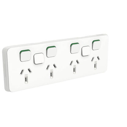 Clipsal 3015/4XXUA-VW Iconic Quad Socket with 2 Extra Switch Positions Less Mechanism 10A Vivid White
