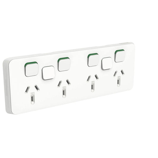 Clipsal 3015/4XXUA-VW Iconic Quad Socket with 2 Extra Switch Positions Less Mechanism 10A Vivid White