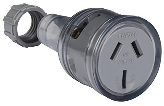 Clipsal 438/20-TR Flexible Cord Extension Socket 20A 250V Transparent