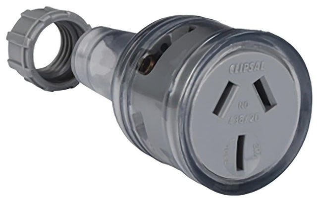 Clipsal 438/20-TR flexible cord extension socket 20A 250V, transparent