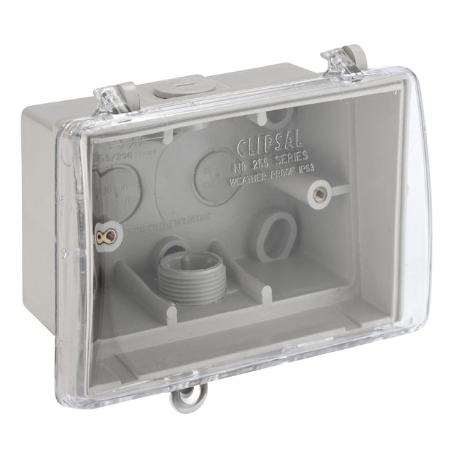 Clipsal 255GY weather protective box, clear lid with locking provision, grey
