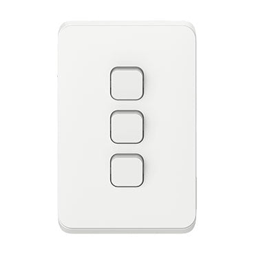 Clipsal 3043VA-VW Iconic 3 gang light switch 10AX 250V, vivid white
