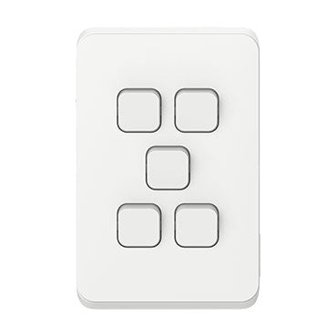 Clipsal 3045VA-VW Iconic 5 gang light switch 10AX 250V, vivid white