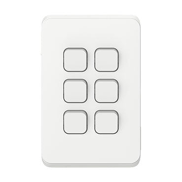 Clipsal 3046VA-VW Iconic 6 gang light switch 10AX 250V, vivid white
