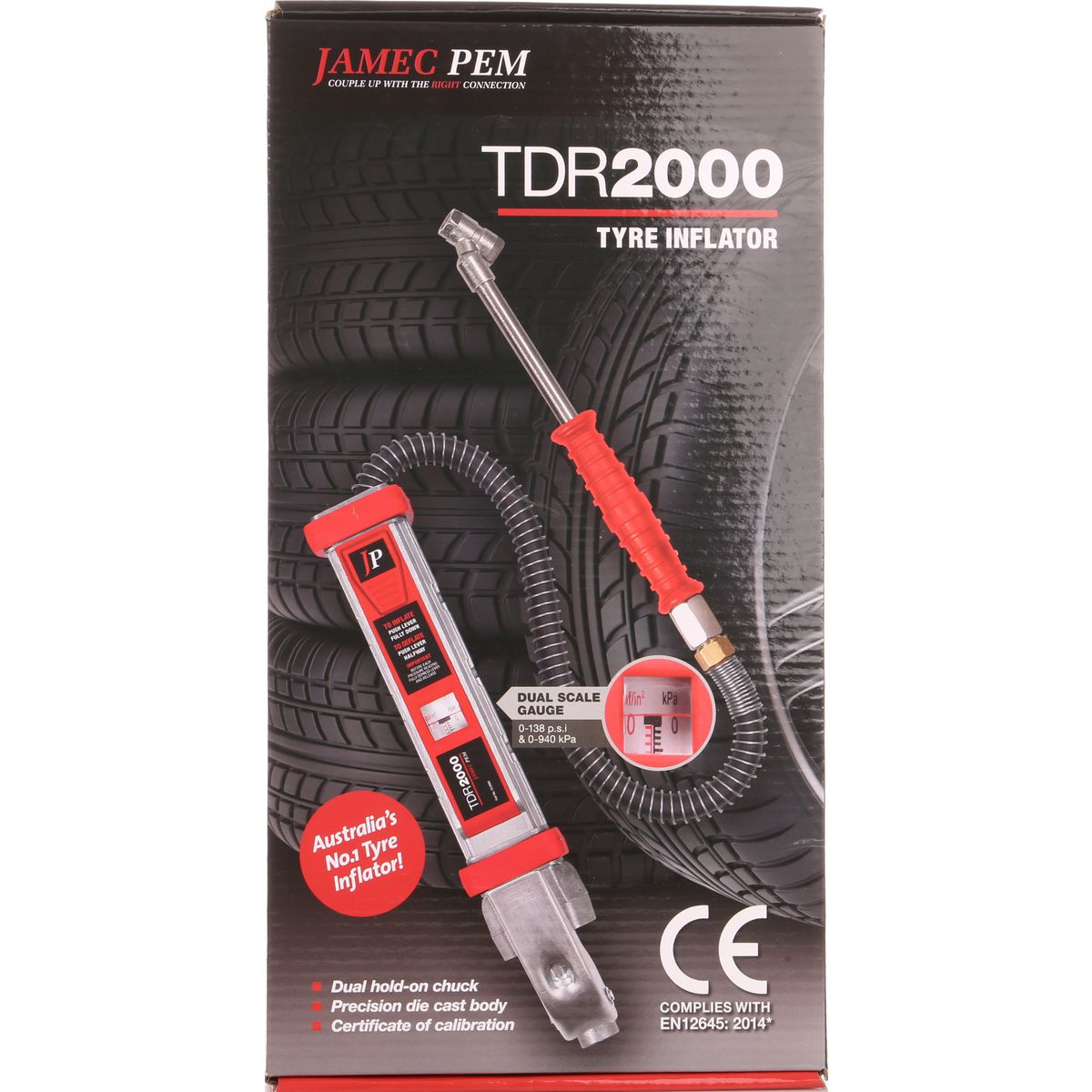 Jamec Pem TDR2000 Tyre Inflator 10.2000 - Heavy Duty Linear Air Pressure Gauge
