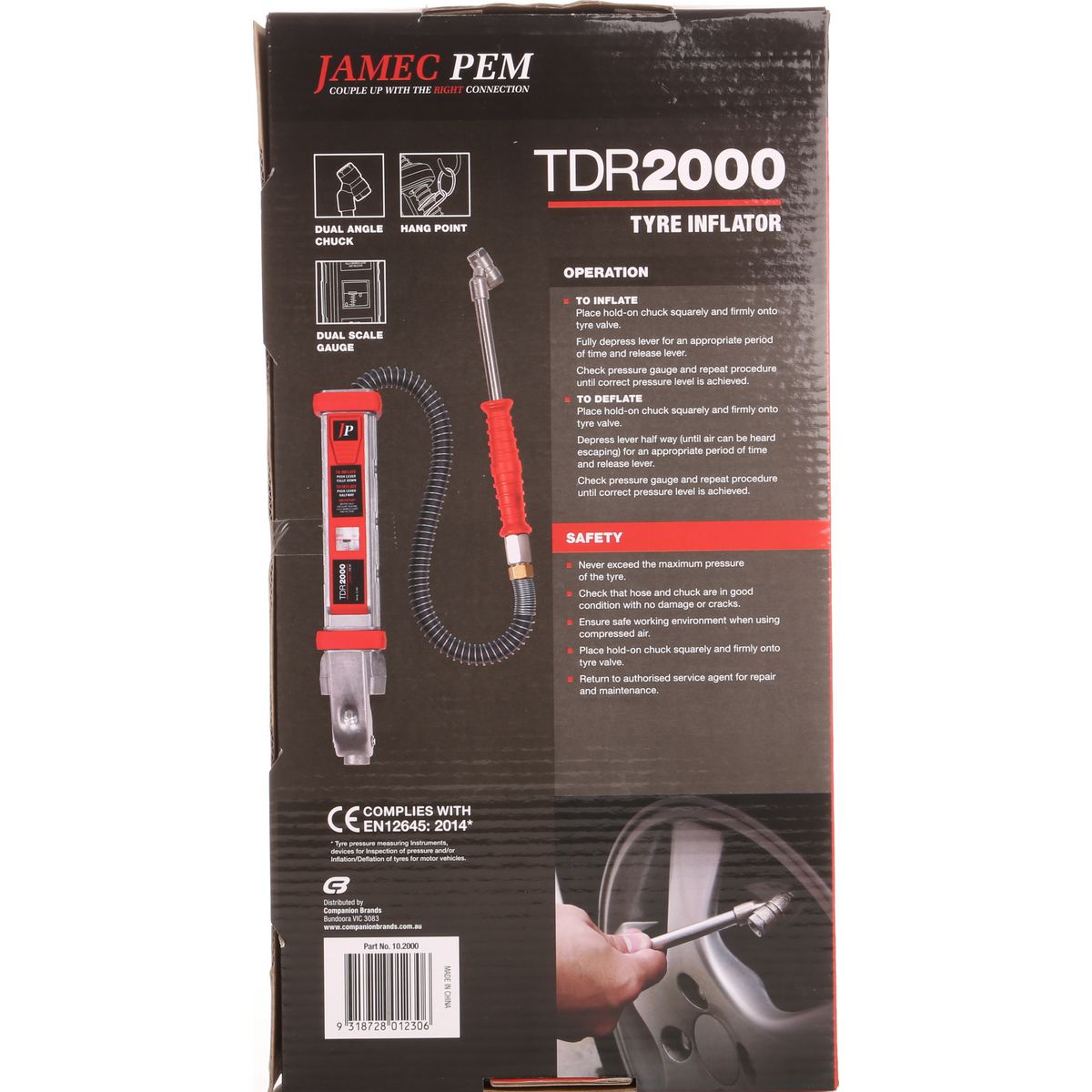 Jamec Pem TDR2000 Tyre Inflator 10.2000 - Heavy Duty Linear Air Pressure Gauge