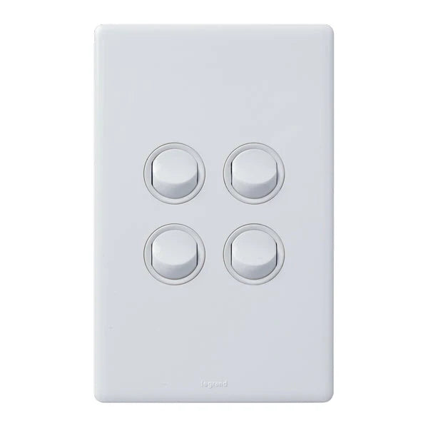 Legrand ED770/4WE Excel Life Dedicated Plate 4 Gang Light Switch 16A White