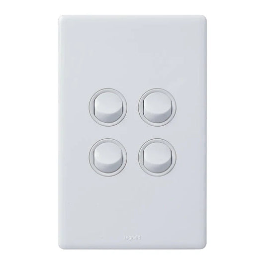 Legrand ED770/4WE Excel Life Dedicated Plate 4 Gang Light Switch 16A White