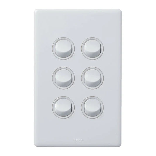 Legrand ED770/6WE Excel Life Dedicated Plate 6 Gang Light Switch 16A White