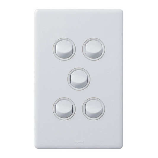 Legrand ED770/5WE Excel Life Dedicated Plate 5 Gang Light Switch 16A White