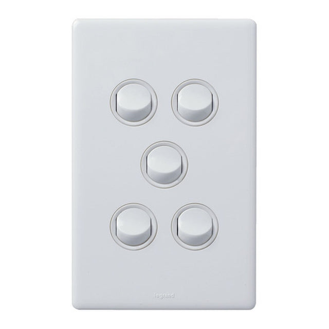 Legrand ED770/5WE Excel Life dedicated plate 5 gang light switch 16A, white