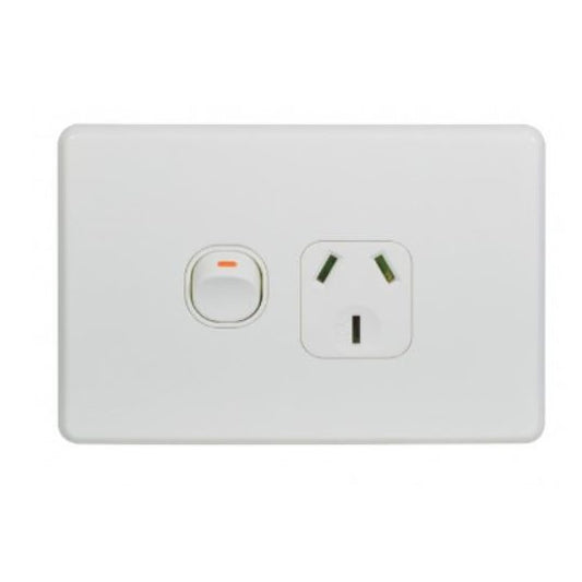 Trader FLPP1G Flat Cat Single Power Point 1 Gang 10A 250V Slimline White