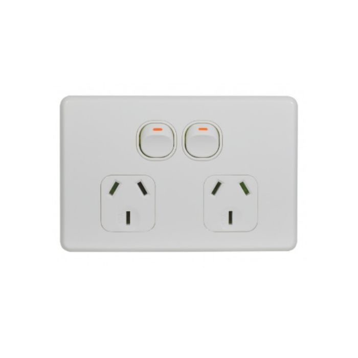 Trader FLPP2G Flat Cat Double Power Point 2 Gang 10A 250V Slimline White