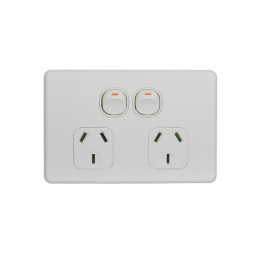 Trader FLPP2G Flat Cat Double Power Point 2 Gang 10A 250V Slimline White