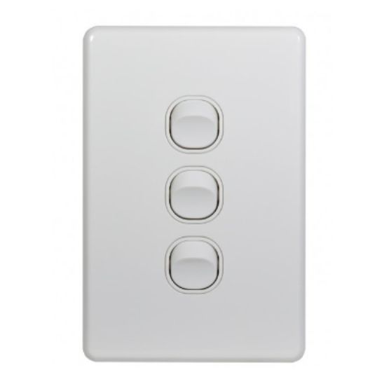 Trader FLSWV3G Flat Cat Vertical Switch 3 Gang 10AX 16A 250V Slimline White