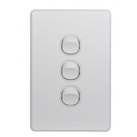 Trader FLSWV3G Flat Cat Vertical Switch 3 Gang 10AX 16A 250V Slimline White