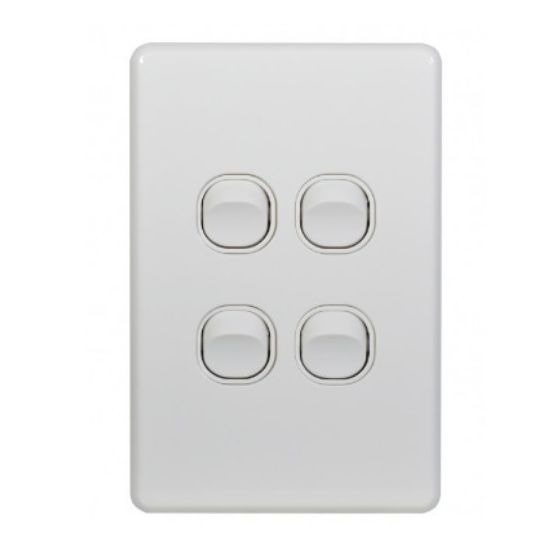 Trader FLSWV4G Flat Cat Vertical Switch 4 Gang 10AX 16A 250V Slimline White
