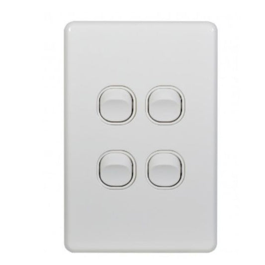 Trader FLSWV4G Flat Cat Vertical Switch 4 Gang 10AX 16A 250V Slimline White