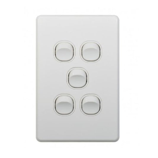 Trader FLSWV5G Flat Cat Vertical Switch 5 Gang 10AX 16A 250V Slimline White