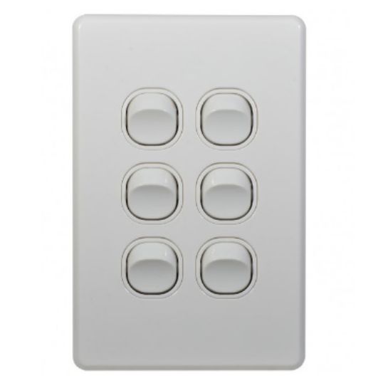 Trader FLSWV6G Flat Cat Vertical Switch 6 Gang 10AX 16A 250V Slimline White