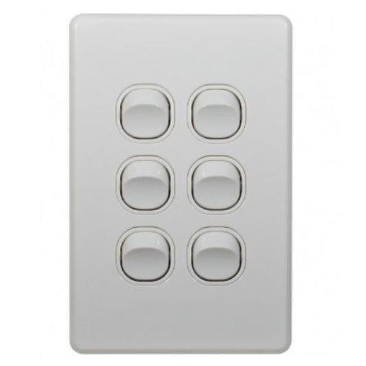 Trader FLSWV6G Flat Cat Vertical Switch 6 Gang 10AX 16A 250V Slimline White
