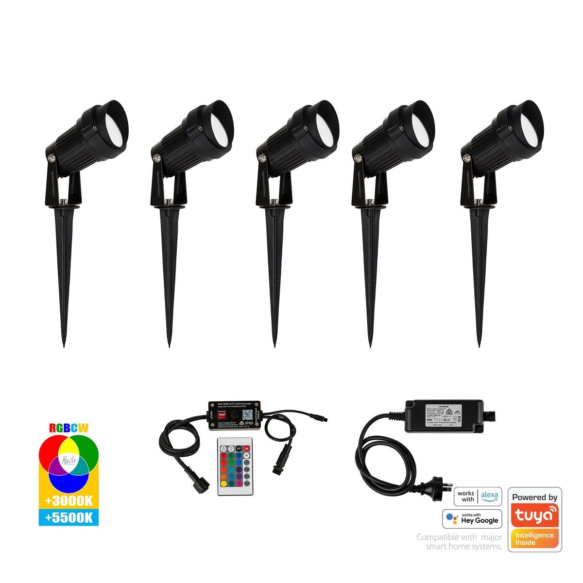Havit Spitze HV1428RGBCW-KIT black RGBCW LED garden spike light kit