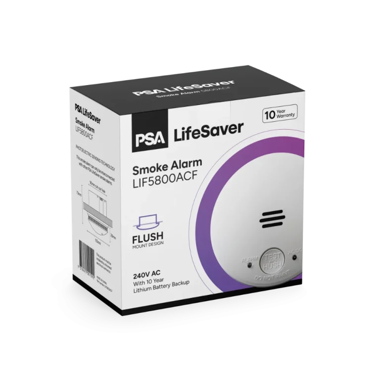 PSA Lifesaver LIF5800ACF 240V flush mount smoke alarm with 10 year battery backup