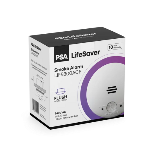 PSA LifeSaver LIF5800ACF 240v Flush Mount Smoke Alarm + 10yr Battery Backup